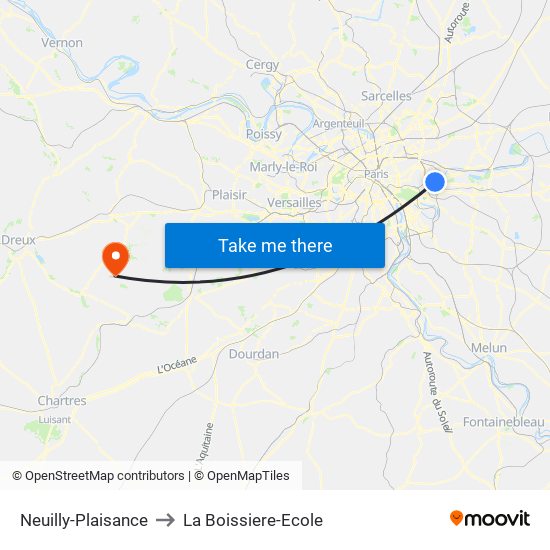 Neuilly-Plaisance to La Boissiere-Ecole map