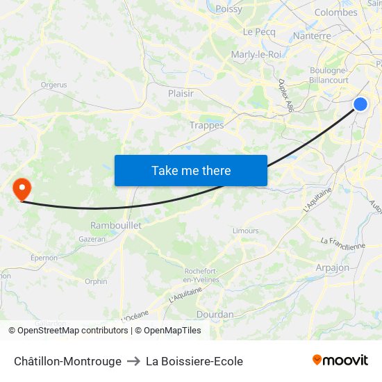 Châtillon-Montrouge to La Boissiere-Ecole map