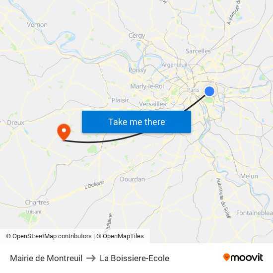 Mairie de Montreuil to La Boissiere-Ecole map