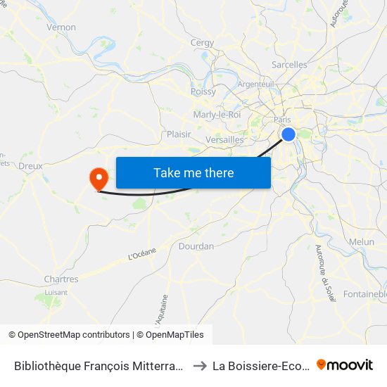Bibliothèque François Mitterrand to La Boissiere-Ecole map