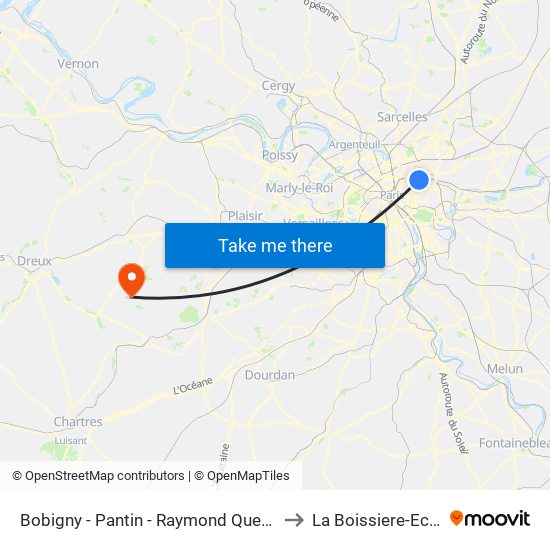 Bobigny - Pantin - Raymond Queneau to La Boissiere-Ecole map