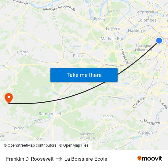 Franklin D. Roosevelt to La Boissiere-Ecole map