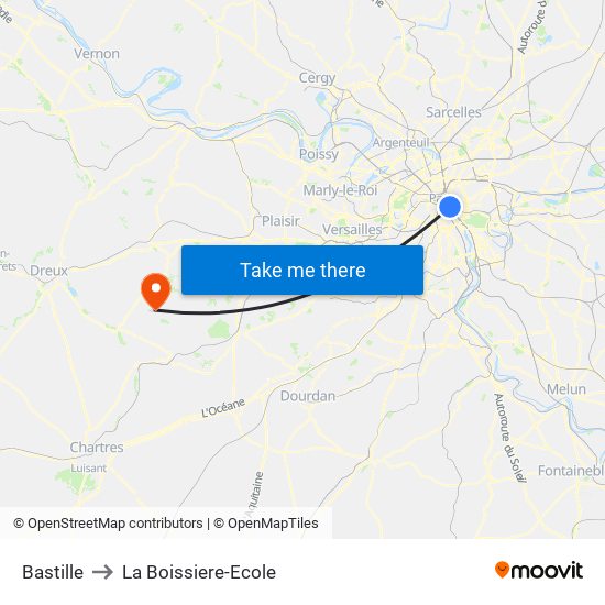 Bastille to La Boissiere-Ecole map