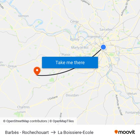Barbès - Rochechouart to La Boissiere-Ecole map