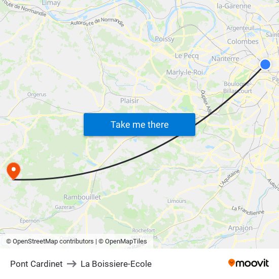 Pont Cardinet to La Boissiere-Ecole map