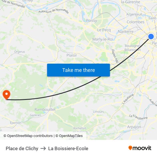 Place de Clichy to La Boissiere-Ecole map