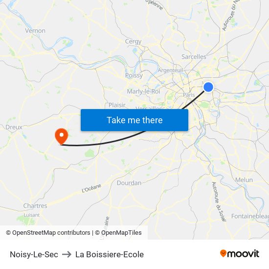 Noisy-Le-Sec to La Boissiere-Ecole map