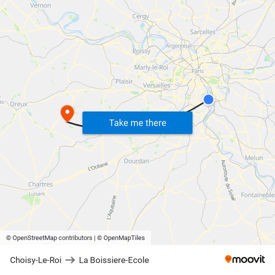 Choisy-Le-Roi to La Boissiere-Ecole map