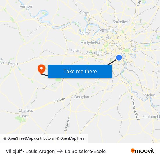 Villejuif - Louis Aragon to La Boissiere-Ecole map