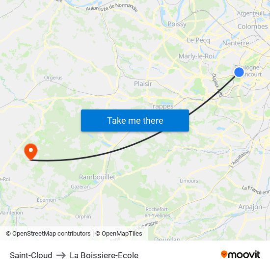 Saint-Cloud to La Boissiere-Ecole map