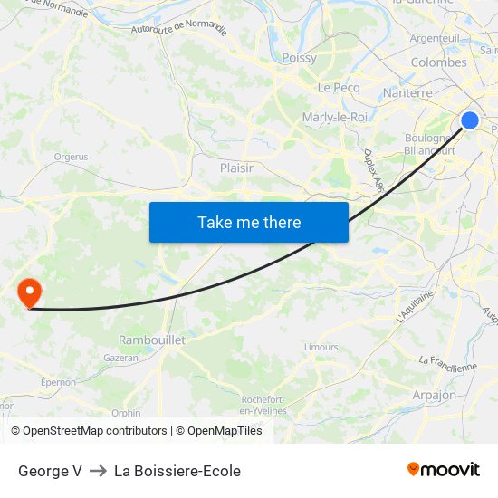 George V to La Boissiere-Ecole map