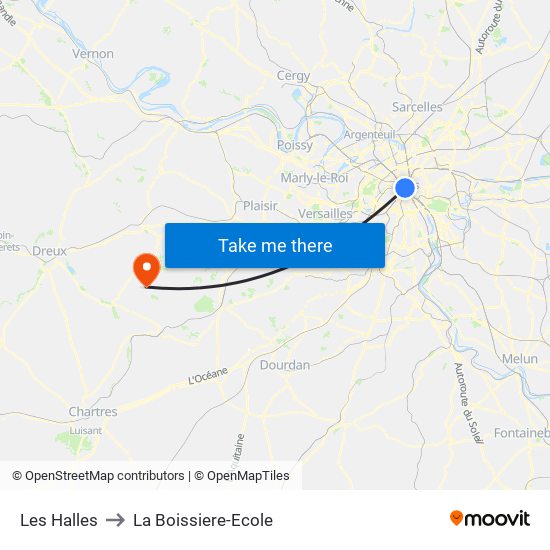 Les Halles to La Boissiere-Ecole map