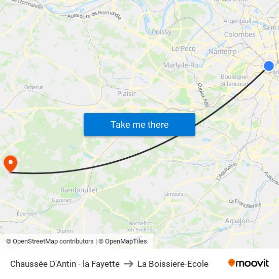 Chaussée D'Antin - la Fayette to La Boissiere-Ecole map