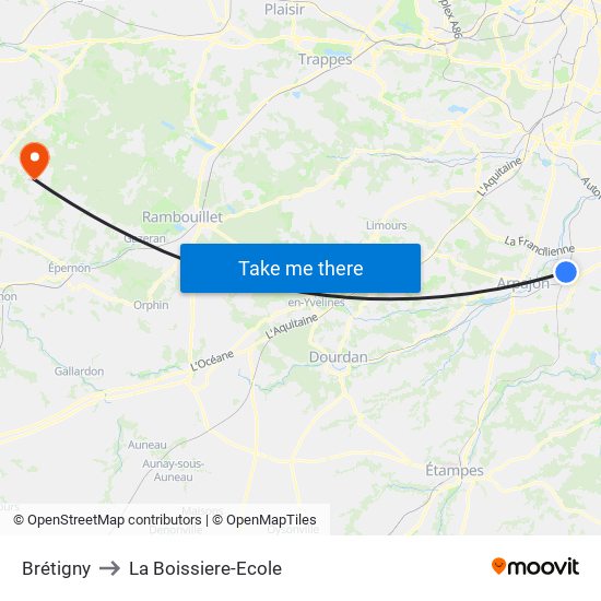 Brétigny to La Boissiere-Ecole map
