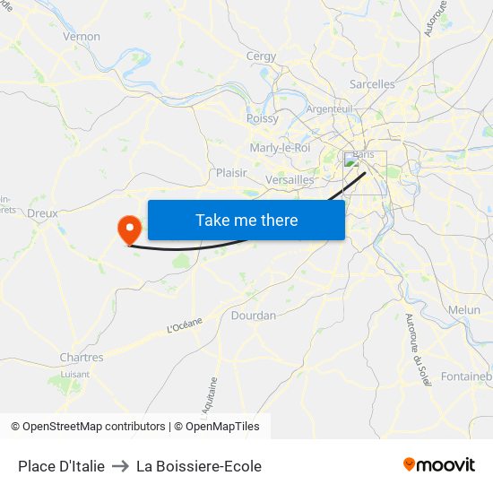 Place D'Italie to La Boissiere-Ecole map
