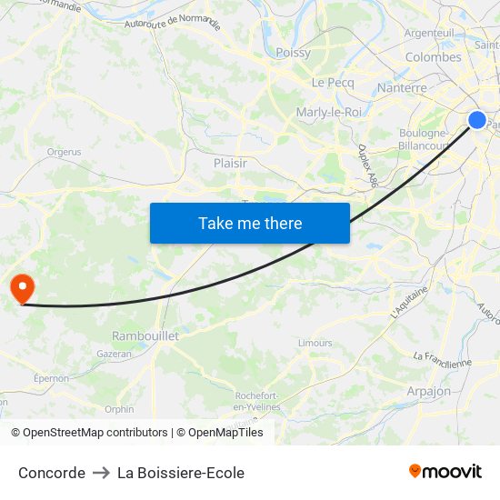 Concorde to La Boissiere-Ecole map