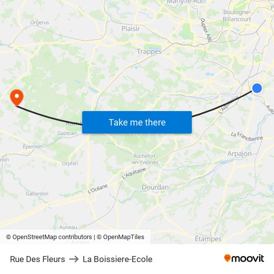 Rue Des Fleurs to La Boissiere-Ecole map