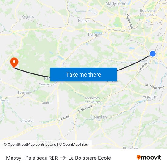 Massy - Palaiseau RER to La Boissiere-Ecole map