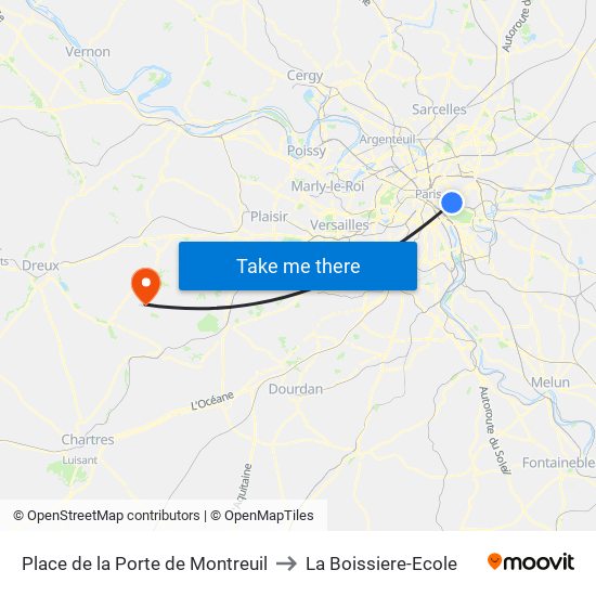 Place de la Porte de Montreuil to La Boissiere-Ecole map