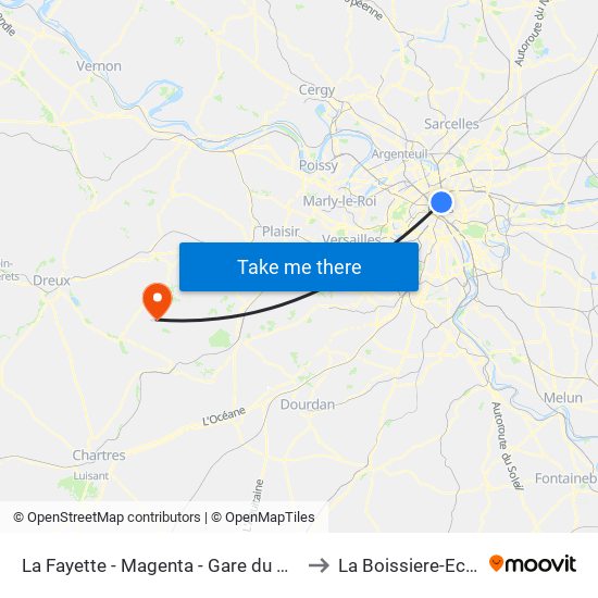 La Fayette - Magenta - Gare du Nord to La Boissiere-Ecole map