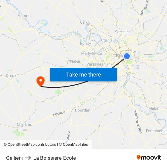 Gallieni to La Boissiere-Ecole map