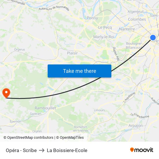 Opéra - Scribe to La Boissiere-Ecole map