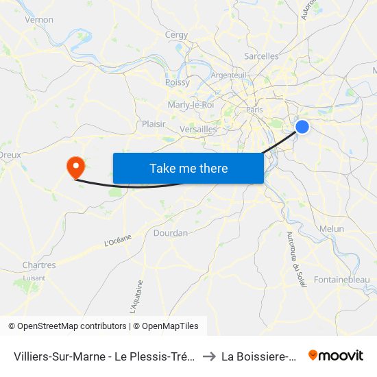 Villiers-Sur-Marne - Le Plessis-Trévise RER to La Boissiere-Ecole map