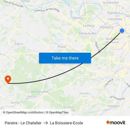 Pereire - Le Chatelier to La Boissiere-Ecole map