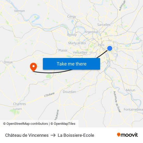 Château de Vincennes to La Boissiere-Ecole map
