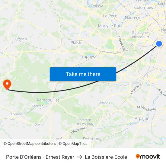 Porte D'Orléans - Ernest Reyer to La Boissiere-Ecole map