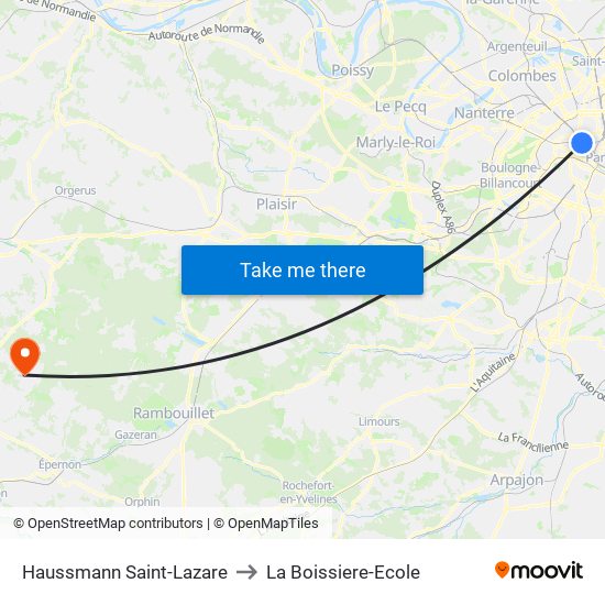 Haussmann Saint-Lazare to La Boissiere-Ecole map