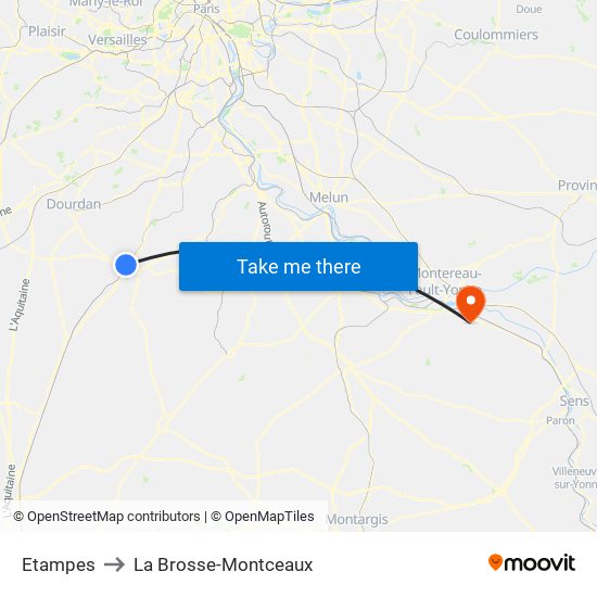 Etampes to La Brosse-Montceaux map