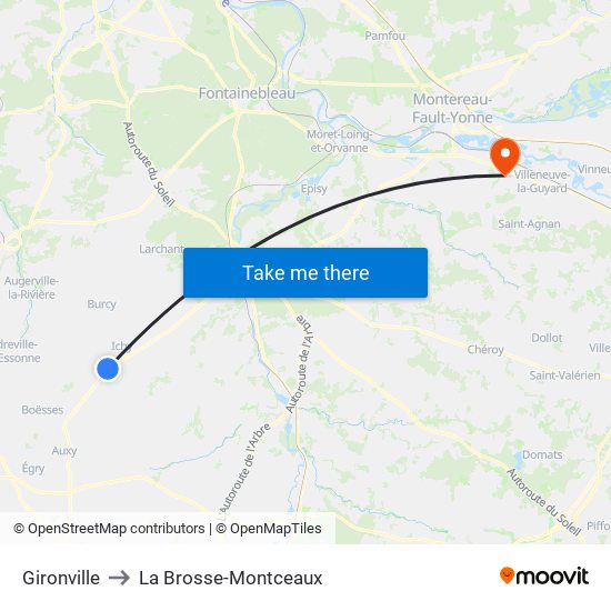 Gironville to La Brosse-Montceaux map