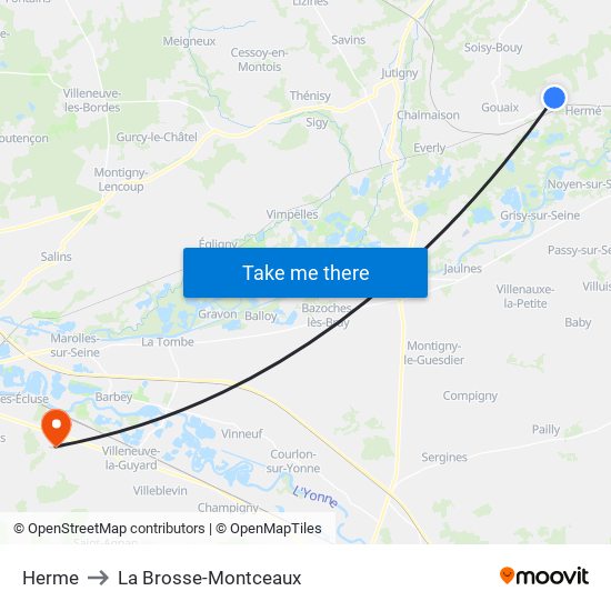 Herme to La Brosse-Montceaux map