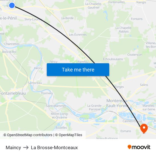 Maincy to La Brosse-Montceaux map