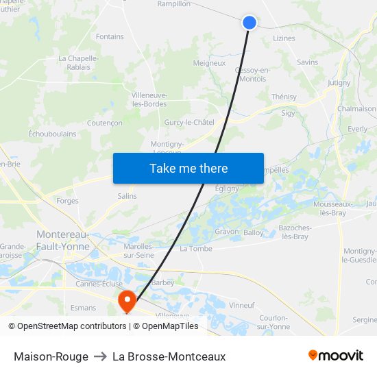 Maison-Rouge to La Brosse-Montceaux map