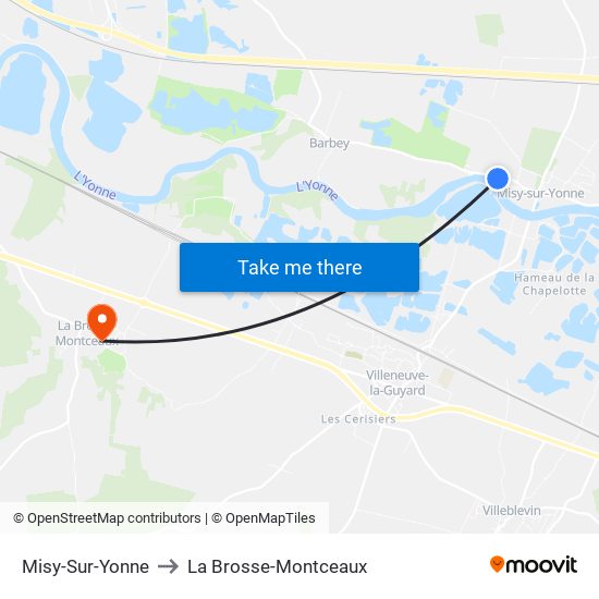 Misy-Sur-Yonne to La Brosse-Montceaux map