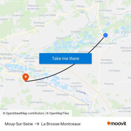 Mouy-Sur-Seine to La Brosse-Montceaux map