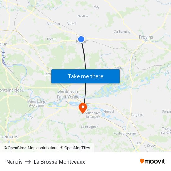 Nangis to La Brosse-Montceaux map