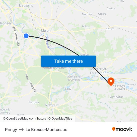 Pringy to La Brosse-Montceaux map