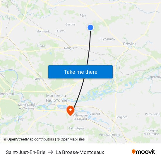 Saint-Just-En-Brie to La Brosse-Montceaux map