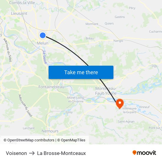 Voisenon to La Brosse-Montceaux map