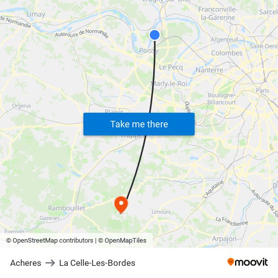 Acheres to La Celle-Les-Bordes map