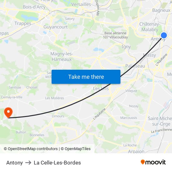 Antony to La Celle-Les-Bordes map