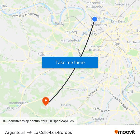 Argenteuil to La Celle-Les-Bordes map