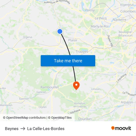 Beynes to La Celle-Les-Bordes map