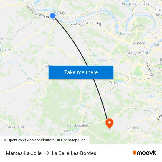 Mantes-La-Jolie to La Celle-Les-Bordes map