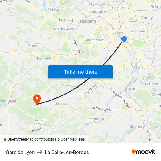 Gare de Lyon to La Celle-Les-Bordes map