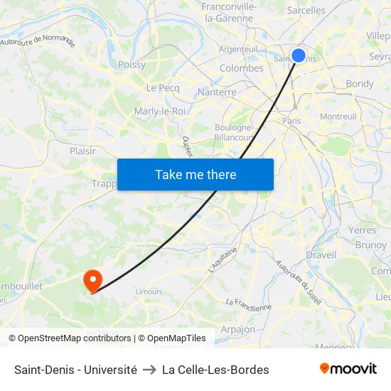 Saint-Denis - Université to La Celle-Les-Bordes map