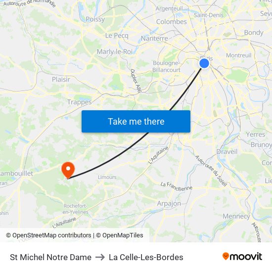 St Michel Notre Dame to La Celle-Les-Bordes map